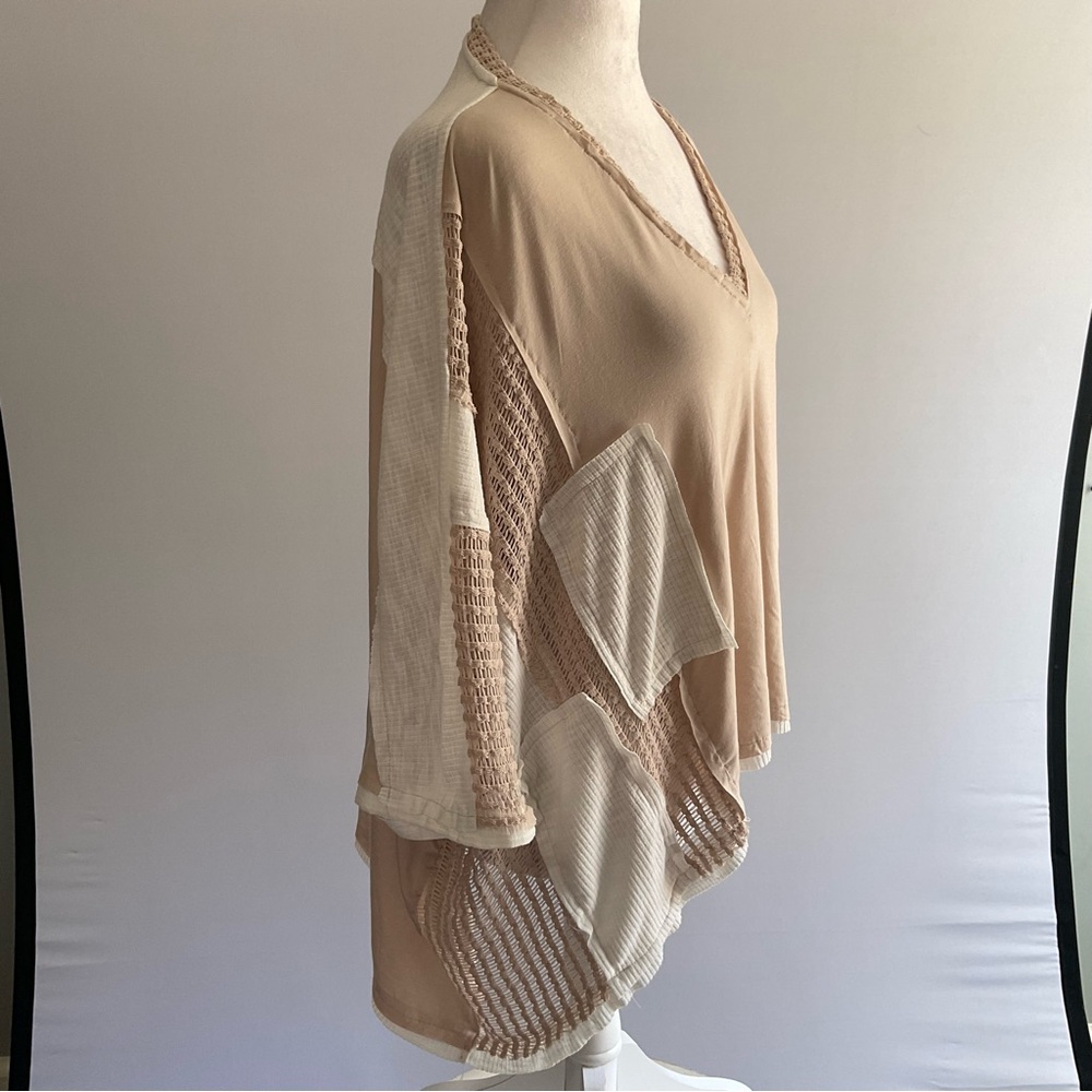 POL Boho Oversized Patchwork Top Flowy Crochet V-… - image 5